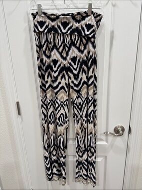INC International Concepts Black and Cream Ikat Wide-Leg Pants